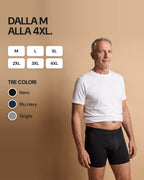 Boxer LUIDRY™ nelle taglie dalla M alla 4XL, in tre colori: nero, blu navy e grigio