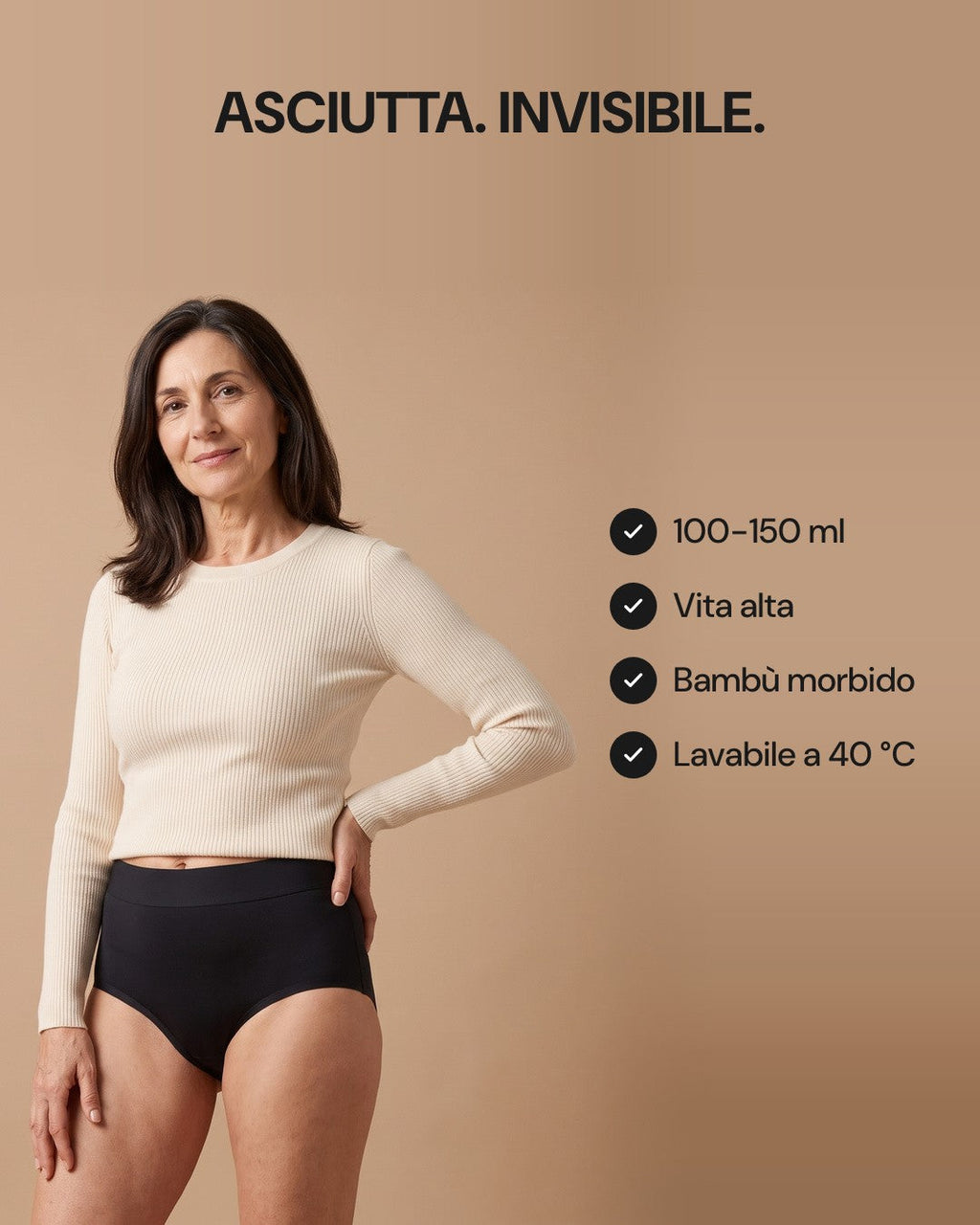 Slip LEIDRY™ Giorno: asciutta e invisibile. 100-150 ml, vita alta, bambù morbido, lavabile a 40 °C