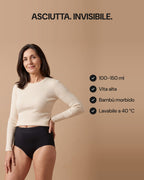 Slip LEIDRY™ Giorno: asciutta e invisibile. 100-150 ml, vita alta, bambù morbido, lavabile a 40 °C