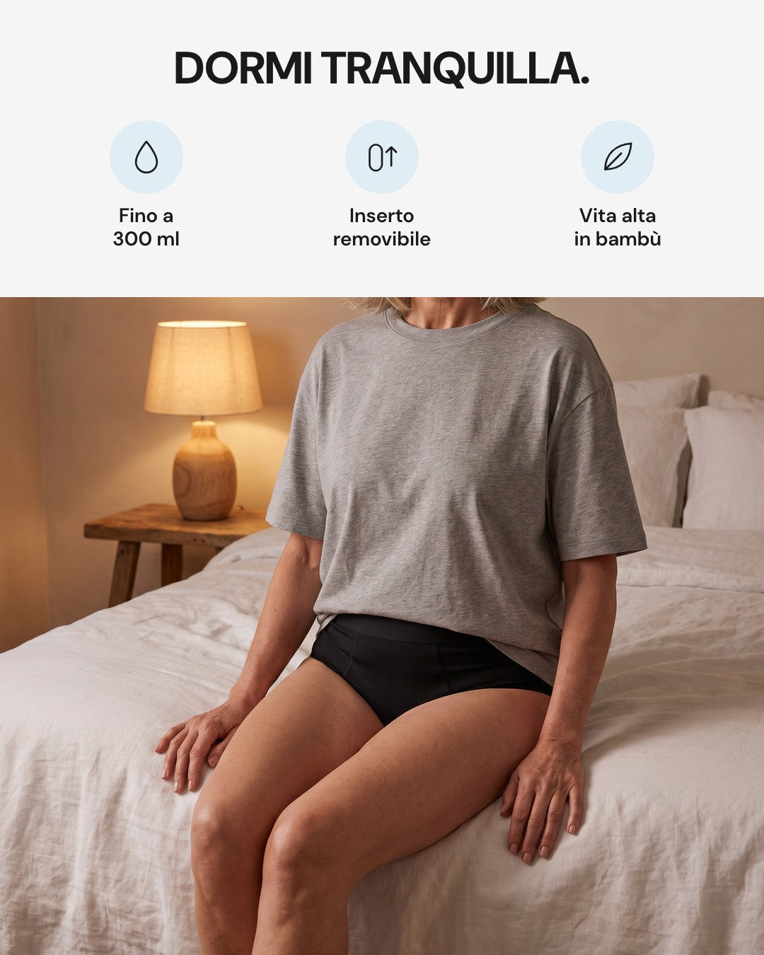 Slip LEIDRY™ Notte: fino a 300 ml, inserto removibile, vita alta in bambù