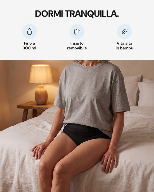 Slip LEIDRY™ Notte: fino a 300 ml, inserto removibile, vita alta in bambù