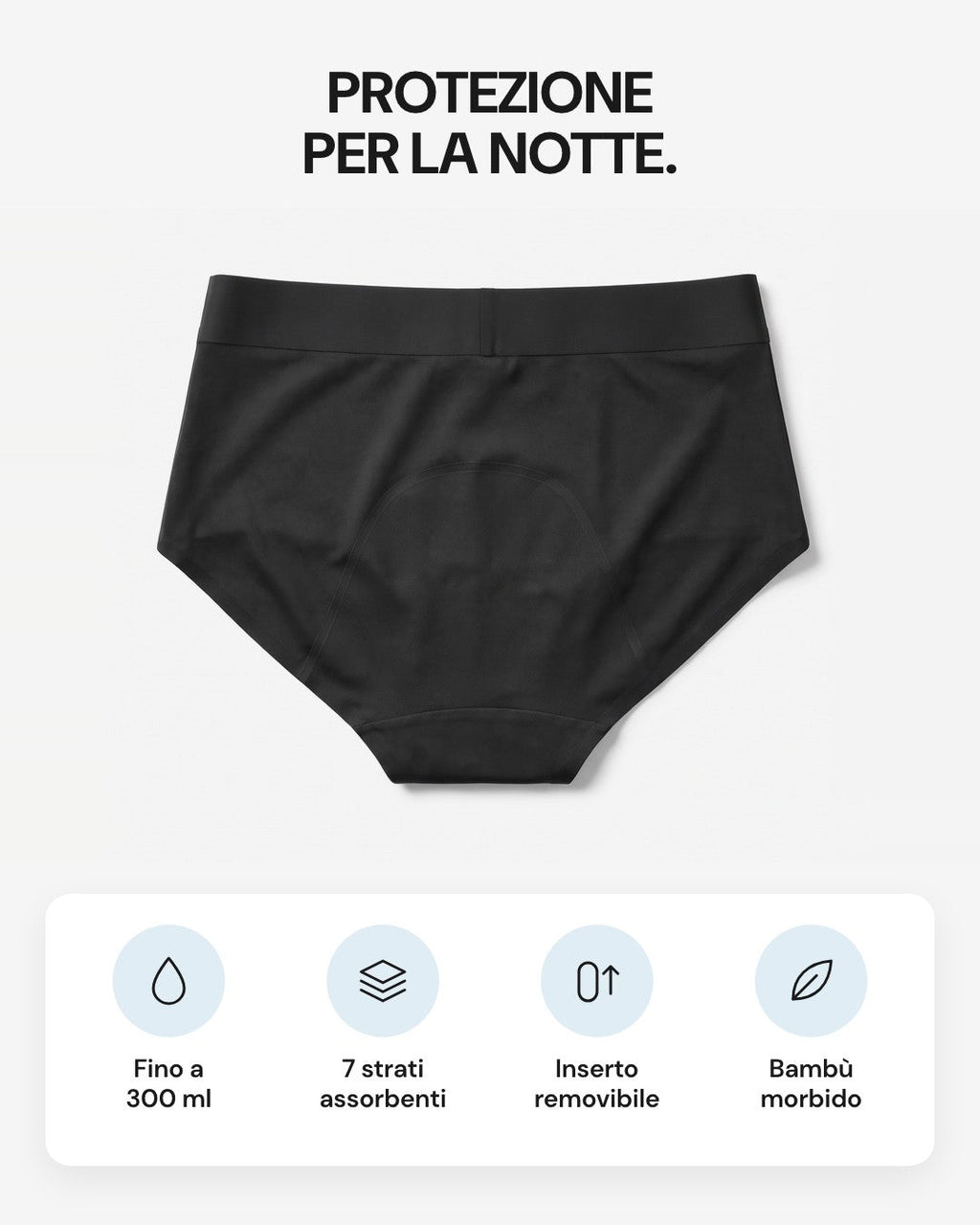 Slip LEIDRY™ Notte: fino a 300 ml, 7 strati assorbenti, inserto removibile, bambù morbido