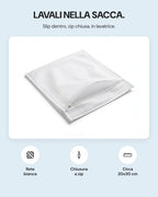 Sacca per il lavaggio LEIDRY™: rete bianca, chiusura a zip, circa 20x30 cm